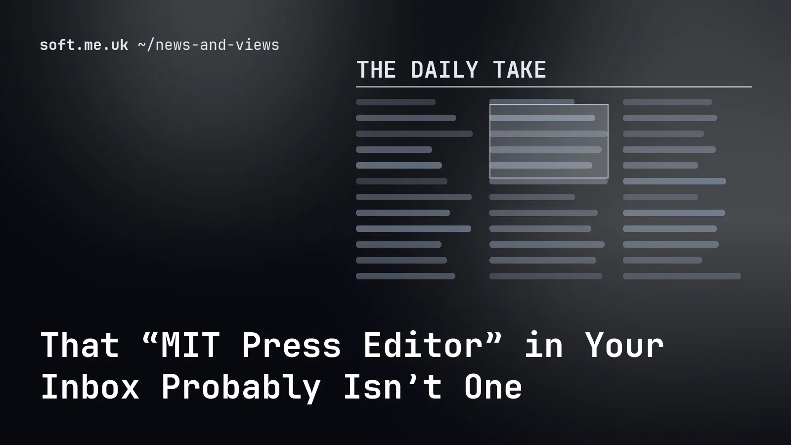 That “MIT Press Editor” in Your Inbox Probably Isn’t One